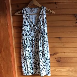 LOFT Floral navy and white dress